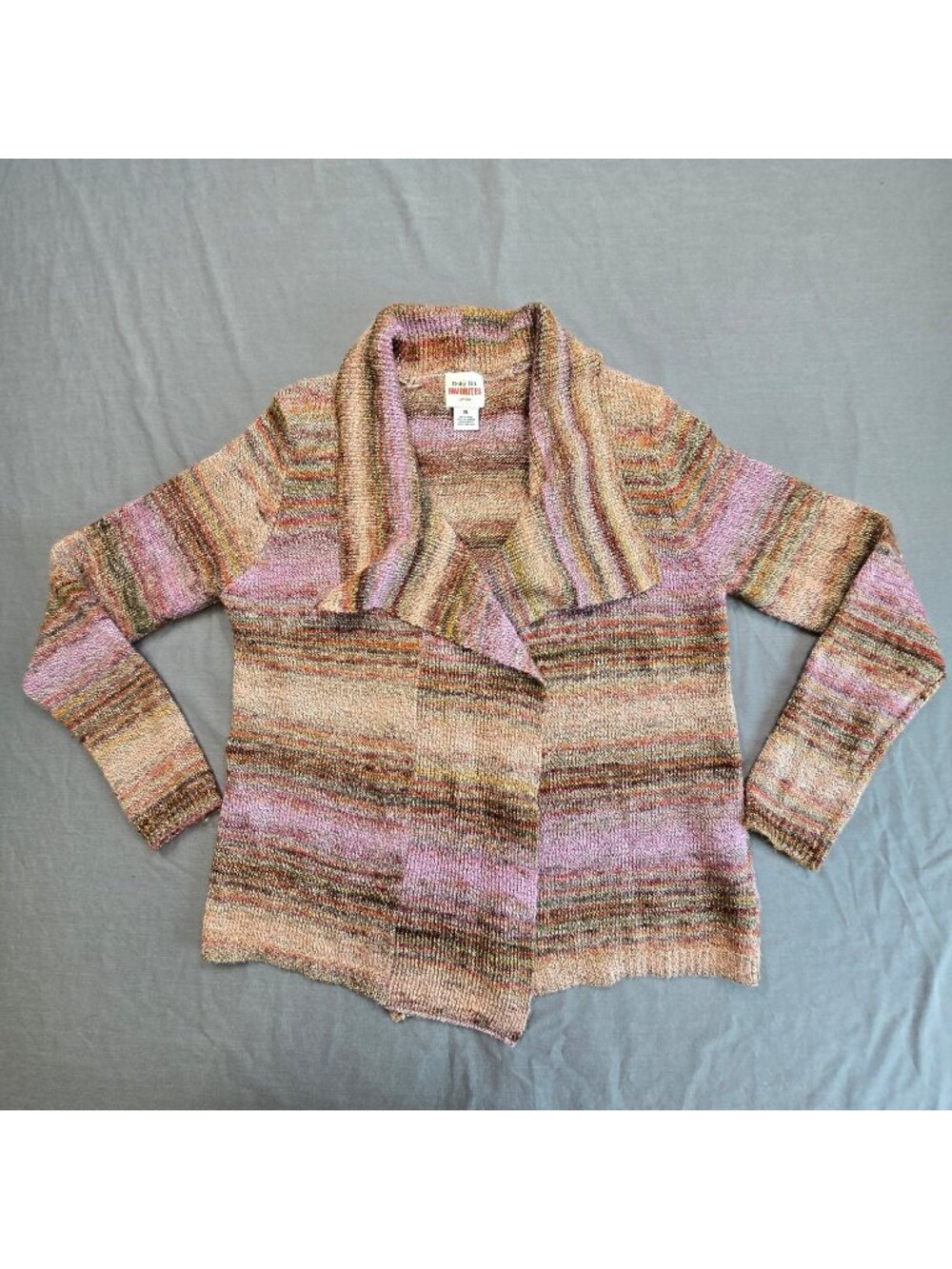 Ruby Rd Petite Large Long Sleeve Open Front Cardigan Multi-Color Knit Textured